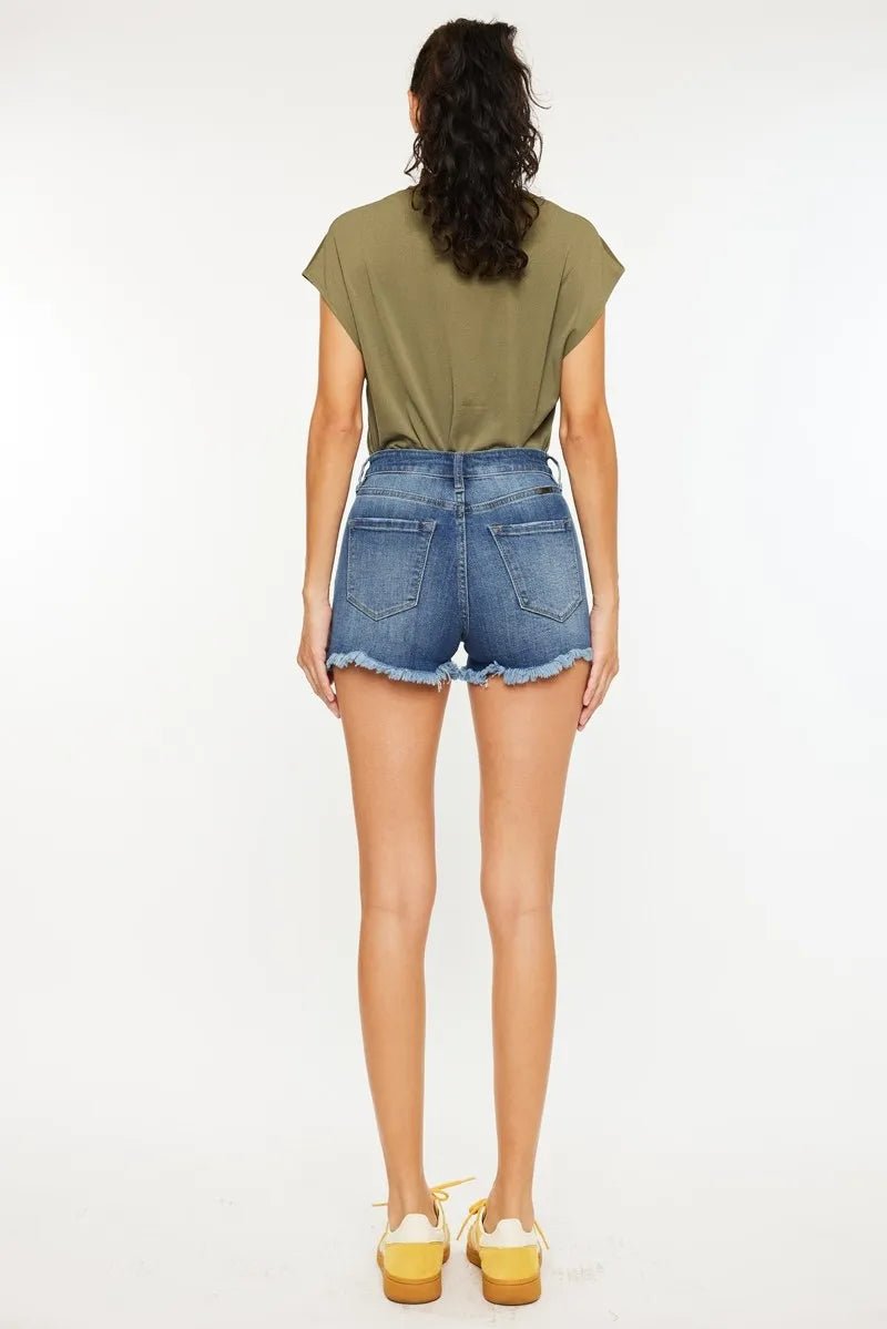 Kancan High Rise Frayed Hem Denim Shorts for Summer Style - Love Salve